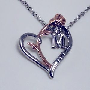 Heart necklace with rose and letter M